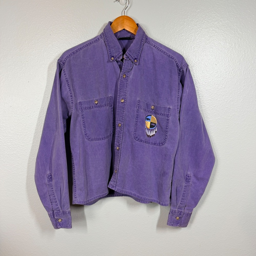 Coldwater Creek Button Down Women S Purple Buffalo Graphic Western Shirt